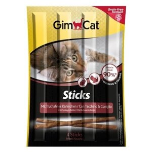GimCat Палочки лакомые беззерновые с домашней птицей и кроликом д/кошек, 4шт 20г