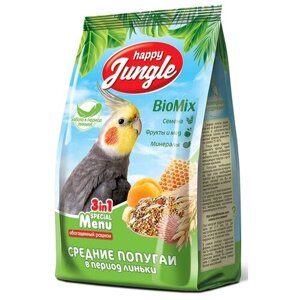 Happy Jungle (Экопром) корм для средних попугаев в период линьки 3в1 BioMix, 500 г
