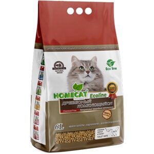 HOMECAT Ecoline Наполнитель для кошачьих туалетов Древесный Комкующийся, 2,1 кг. 6 л.