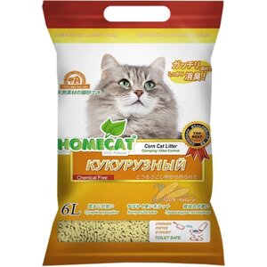 HOMECAT эколайн кукурузный наполнитель комкующийся для туалета кошек (6 л х 4 шт)