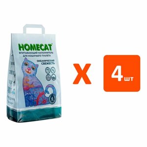HOMECAT океаническая свежесть наполнитель впитывающий для туалета кошек (6 л х 4 шт)