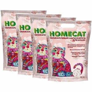HOMECAT Роза Силикагелевый наполнитель для кошачьих туалетов с ароматом розы 4x12,5л