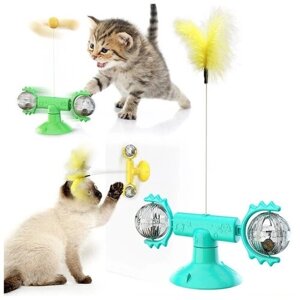 Игрушка для кошек интерактивная вертушка на присоске (зеленый), Petsy