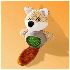 Игрушка для собак "Умный желтый волк" с мячом и пищалкой