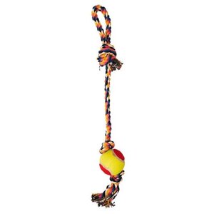Игрушка для собак, "Веревка цветная" с петлей (2 узла, 1 мяч), 43 см