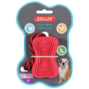 Игрушка для собак Zolux кость-кормушка с веревкой, серия Титан, красная, 8 см