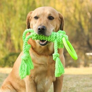 Игрушка канат с зеленым кольцом для собак в виде человечка