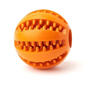Игрушка мяч для собак резиновый неубиваемый "Чистые Клыки", цвет: оранжевый, диаметр 5 см