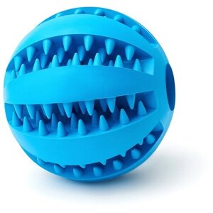 Игрушка мяч для собак резиновый неубиваемый "Чистые Клыки", "Играй Гуляй", со вкусом мяты, цвет: голубой, диаметр 7 см