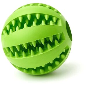 Игрушка мяч для собак резиновый неубиваемый "Чистые Клыки", "Играй Гуляй", со вкусом мяты, цвет: зелёный, диаметр 7 см