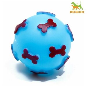 Игрушка пищащая "Мяч Косточки" для собак, 5.5 см, голубая