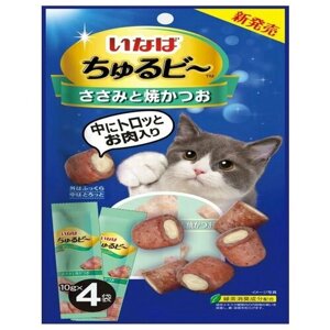 INABA Ciao Churu Bee 4х10 г лакомство для кошек куриное филе с запеченным тунцом Магуро 1 шт