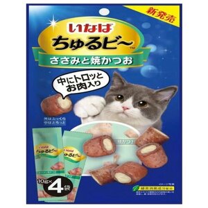 INABA Ciao Churu Bee 4х10 г лакомство для кошек куриное филе с запеченным тунцом Магуро 12 шт
