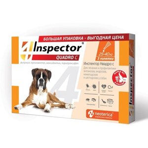 Inspector раствор от блох и клещей Quadro С от 25 до 40 кг для собак и кошек от 25 до 40 кг 3 шт. в уп., 1 уп.