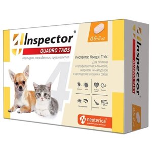 Inspector таблетки от блох и клещей Quadro Tabs от 0.5 до 2 кг для собак и кошек от 0.5 до 2 кг 4 шт. в уп., 1 уп.