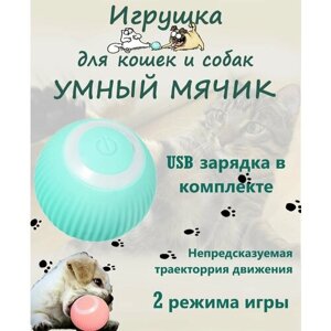 Интерактивная игрушка для кошек и собак, умный мячик цвет голубой