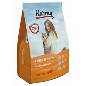 Karmy Hair & Skin сухой корм для кошек, для здоровья кожи и шерсти Лосось 400г