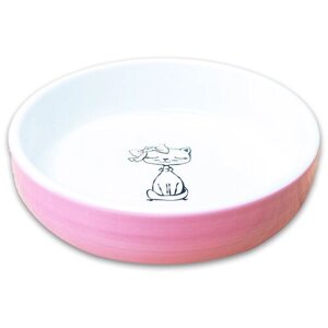 КерамикАрт миска керамическая для кошек "кошка с бантиком" 370 мл, лиловая