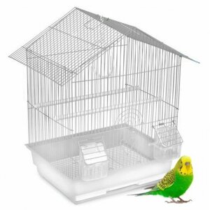Клетка 30х23х39 см для мелких птиц: попугаев, канареек, белая укомплектованная, N1