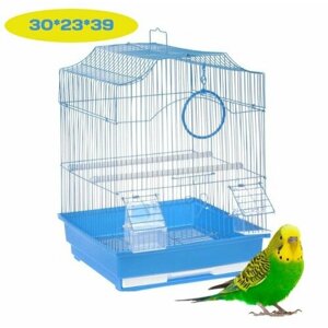 Клетка 30х23х39 см для мелких птиц: попугаев, канареек фигурная, голубая укомплектованная, N1