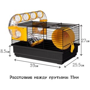 Клетка для грызунов с туннелем Voltrega (915), чёрно-жёлтая, 39x25.5x27см (Испания)