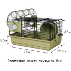 Клетка для грызунов с туннелем Voltrega (915), оливковая, 39x25.5x27см (Испания)