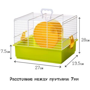 Клетка для грызунов Voltrega (910), зелёный поддон, жёлтое колесо, 27х19.5х20см (Испания)