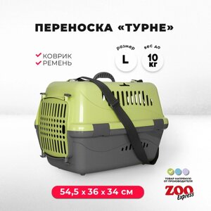Клиппер-переноска для кошек и собак ZOOexpress Турне 54,5х36х34 см (L), с непрозрачной дверцей, коврик + ремень, зелёная