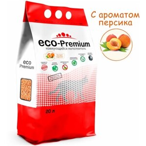 Комкующийся наполнитель, древесный с запахом персика ECO-Premium, оранжевый 7,6 кг, 20 л