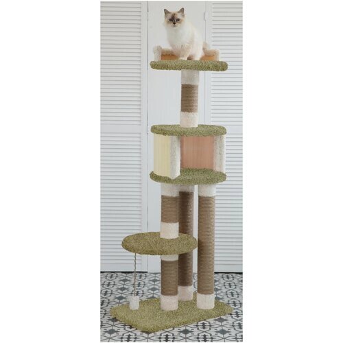 Комплекс для кошек Котомастер "Парис" высота 145см, оливка/ваниль