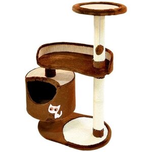 Комплекс для кошки, с круглым домом, двумя лежанками, мебельная ткань+ мех, коричневый, Зооник (820х430х1180)