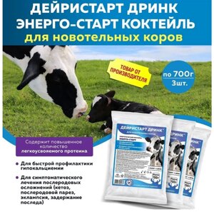 Комплект Дейристарт Дринк Энерго-Старт для новотельных коров энергетический коктейль (литера 4306) 700г, 3 штуки