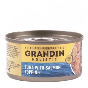 Консервированный корм Grandin для взрослых кошек филе тунца с топпингом из лосося, 80 г, 12 шт