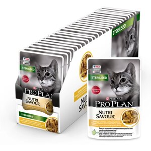 Корм для для стерилизованных кошек и кастрированный котов Pro Plan Nutri Savour с курицей 24 шт. х 85 г (кусочки в соусе)