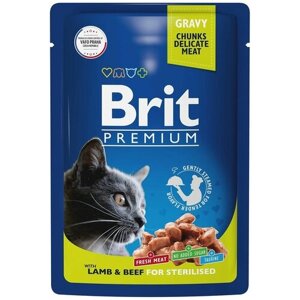 Корм для кошек Brit 85г Premium ягненок и говядина в соусе, 12 шт