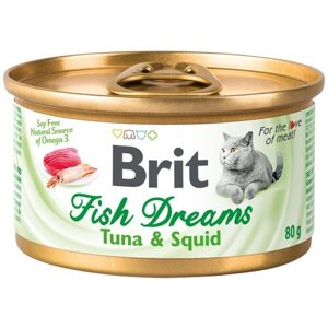 Корм для кошек Brit Fish Dreams, с тунцом, с кальмаром 80 г (кусочки в соусе)