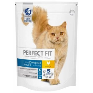 Корм сухой для взрослых кошек PERFECT FIT с курицей, для живущих в помещении, 650г, 5 упаковок