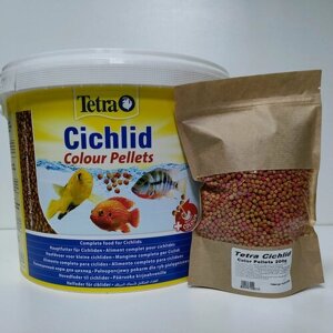 Корм Tetra Cichlid Colour Pellets 200гр . Основной полноценный сухой корм, шарики для не крупных цихлид
