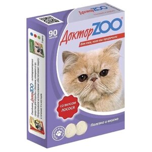 Кормовая добавка Доктор ZOO для кошек Со вкусом лосося и биотином , 90 таб. х 3 уп.