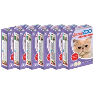 Кормовая добавка Доктор ZOO для кошек Со вкусом лосося и биотином , 90 таб. х 6 уп.