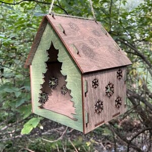 Кормушка для птиц PinePeak / деревянный скворечник для птиц подвесной для дачи и сада, 250х200х180мм