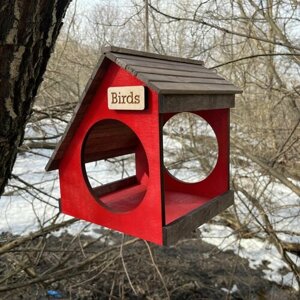 Кормушка для птиц PinePeak / деревянный скворечник для птиц подвесной для дачи и сада, 250х230х240мм