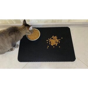 Коврик EVA под миски и лоток для кошек ячеистый, черные соты, 48,5х34,5 см