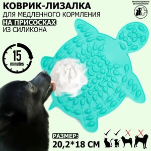 Коврик-лизалка / коврик для лизания / миска для медленного кормления на присосках Meovajio, бирюзовый, 20,2*18*1см, для кошек и собак мелких пород