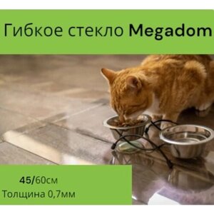 Коврик под миску для кошек 40 х 60 см, толщина 0,7 мм. Коврик под миску для собак. Прозрачный коврик на пол, антискользящий, грязезащитный.