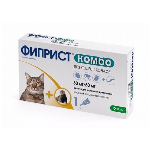 KRKA раствор от блох и клещей Фиприст Комбо для хорьков, кошек, котят, для домашних животных от 2 до 10 кг 1 шт. в уп.