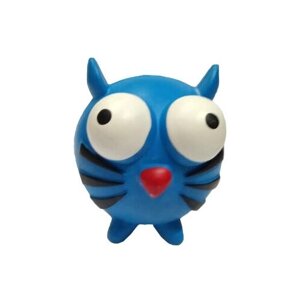 Кусалка для собак FISSA Глазастый кот с пищиком, синий, плотный, 10 см, игрушка для собак, натуральный каучук