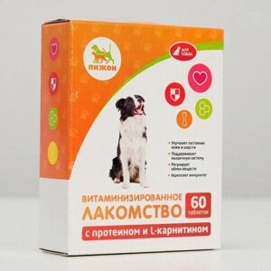 Лакомства "Пижон" для собак, с протеином и L-карнитином, 60 табл. (комплект из 20 шт)