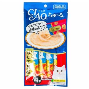 Лакомство для кошек Japan Premium Pet Ciao Churu Тунец магуро и морской гребешок (пюре) 56 гр.