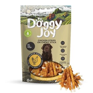 Лакомство для собак Doggy Joy "Куриные полоски на жевательных палочках" 90г